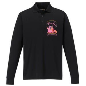 IM Dreaming Of A Pink Christmas Flamingo Santa Tropical Gift Performance Long Sleeve Polo