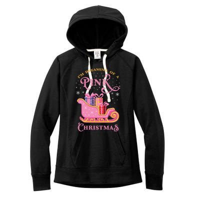 IM Dreaming Of A Pink Christmas Flamingo Santa Tropical Gift Women's Fleece Hoodie