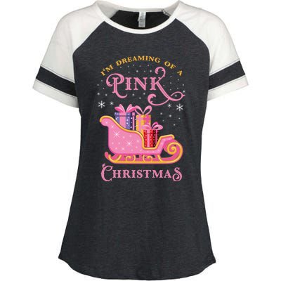 IM Dreaming Of A Pink Christmas Flamingo Santa Tropical Gift Enza Ladies Jersey Colorblock Tee