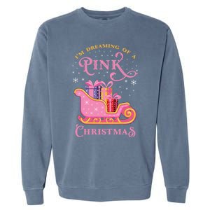 IM Dreaming Of A Pink Christmas Flamingo Santa Tropical Gift Garment-Dyed Sweatshirt