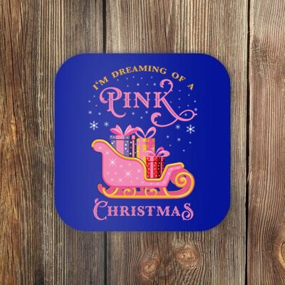 IM Dreaming Of A Pink Christmas Flamingo Santa Tropical Gift Coaster