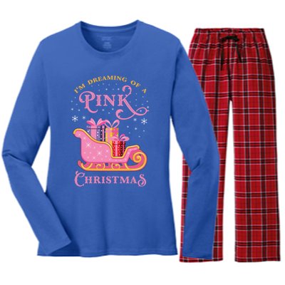 IM Dreaming Of A Pink Christmas Flamingo Santa Tropical Gift Women's Long Sleeve Flannel Pajama Set 