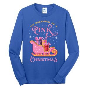 IM Dreaming Of A Pink Christmas Flamingo Santa Tropical Gift Tall Long Sleeve T-Shirt