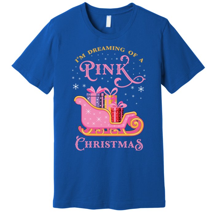 IM Dreaming Of A Pink Christmas Flamingo Santa Tropical Gift Premium T-Shirt