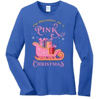 IM Dreaming Of A Pink Christmas Flamingo Santa Tropical Gift Ladies Long Sleeve Shirt