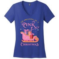 IM Dreaming Of A Pink Christmas Flamingo Santa Tropical Gift Women's V-Neck T-Shirt