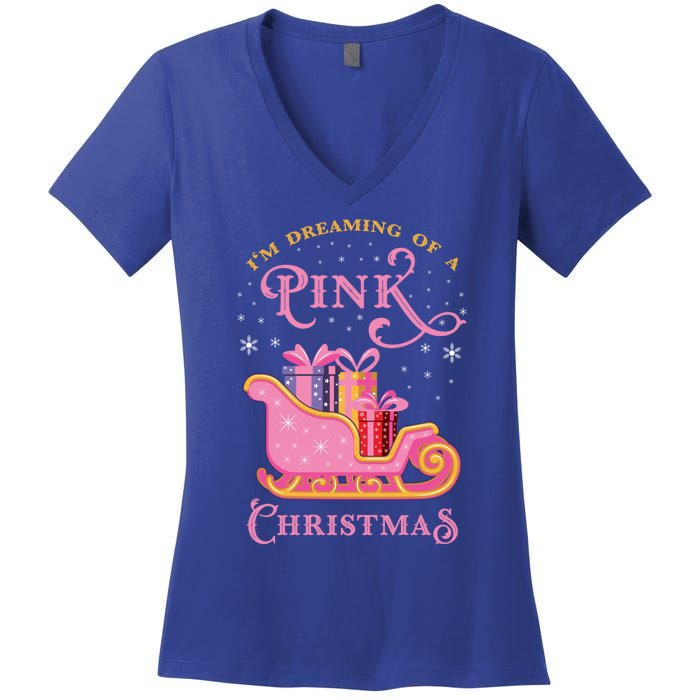 IM Dreaming Of A Pink Christmas Flamingo Santa Tropical Gift Women's V-Neck T-Shirt