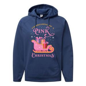 IM Dreaming Of A Pink Christmas Flamingo Santa Tropical Gift Performance Fleece Hoodie