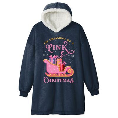 IM Dreaming Of A Pink Christmas Flamingo Santa Tropical Gift Hooded Wearable Blanket