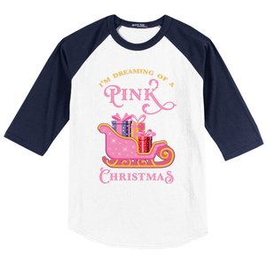 IM Dreaming Of A Pink Christmas Flamingo Santa Tropical Gift Baseball Sleeve Shirt