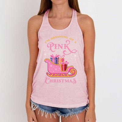 IM Dreaming Of A Pink Christmas Flamingo Santa Tropical Gift Women's Knotted Racerback Tank