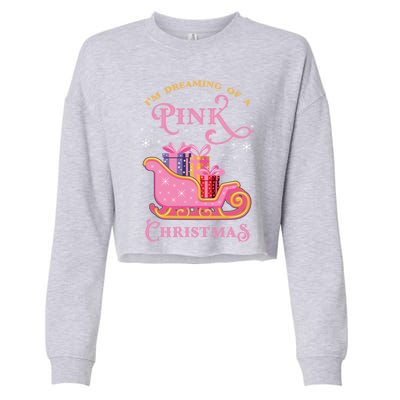 IM Dreaming Of A Pink Christmas Flamingo Santa Tropical Gift Cropped Pullover Crew