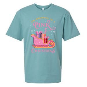 IM Dreaming Of A Pink Christmas Flamingo Santa Tropical Gift Sueded Cloud Jersey T-Shirt