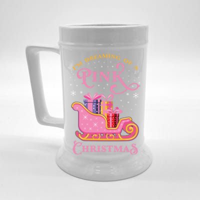 IM Dreaming Of A Pink Christmas Flamingo Santa Tropical Gift Beer Stein