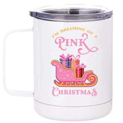 IM Dreaming Of A Pink Christmas Flamingo Santa Tropical Gift 12 oz Stainless Steel Tumbler Cup