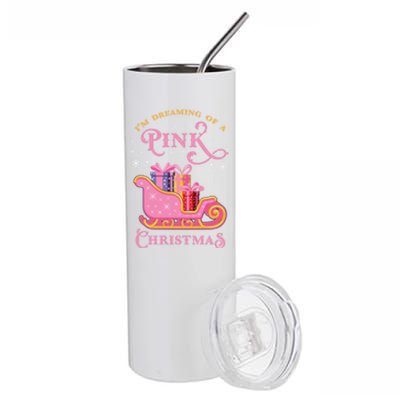 IM Dreaming Of A Pink Christmas Flamingo Santa Tropical Gift Stainless Steel Tumbler