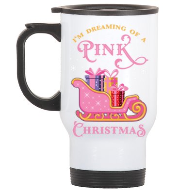 IM Dreaming Of A Pink Christmas Flamingo Santa Tropical Gift Stainless Steel Travel Mug