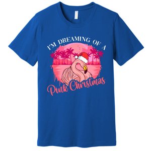 IM Dreaming Of A Pink Christmas Flock Pink Exotic Flamingo Gift Premium T-Shirt