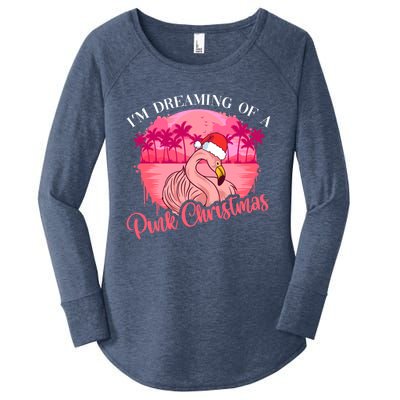 IM Dreaming Of A Pink Christmas Flock Pink Exotic Flamingo Gift Women's Perfect Tri Tunic Long Sleeve Shirt