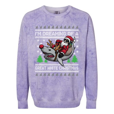 IM Dreaming Of A Great White Christmas Santa Riding Shark Cute Gift Colorblast Crewneck Sweatshirt