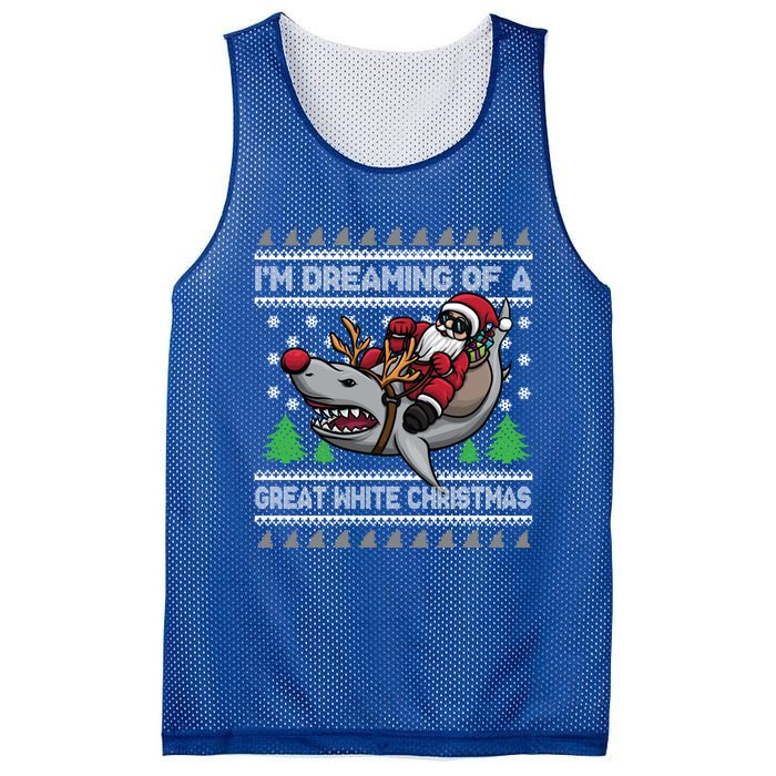 IM Dreaming Of A Great White Christmas Santa Riding Shark Cute Gift Mesh Reversible Basketball Jersey Tank