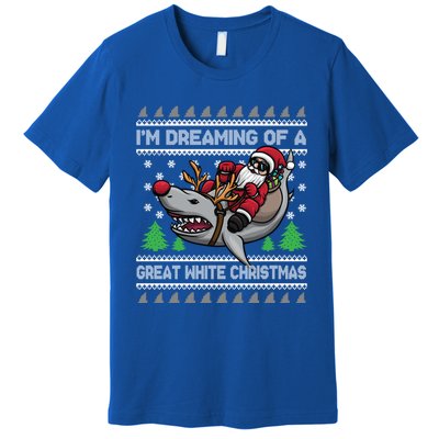 IM Dreaming Of A Great White Christmas Santa Riding Shark Cute Gift Premium T-Shirt