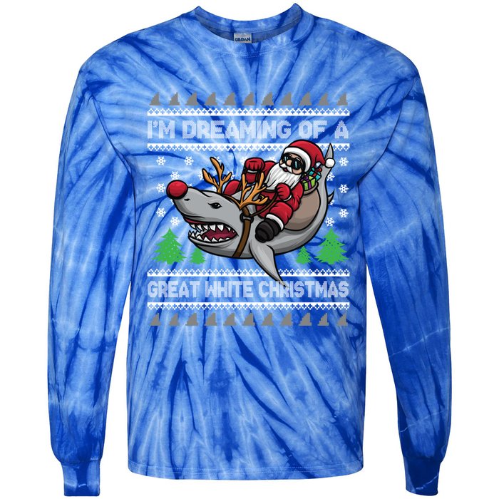 IM Dreaming Of A Great White Christmas Santa Riding Shark Cute Gift Tie-Dye Long Sleeve Shirt