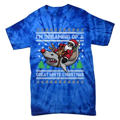 IM Dreaming Of A Great White Christmas Santa Riding Shark Cute Gift Tie-Dye T-Shirt