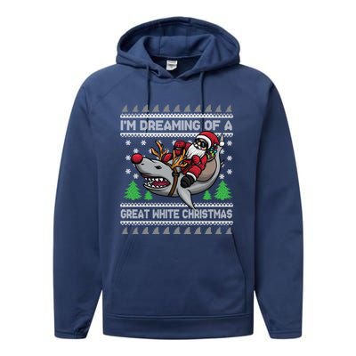 IM Dreaming Of A Great White Christmas Santa Riding Shark Cute Gift Performance Fleece Hoodie