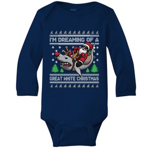 IM Dreaming Of A Great White Christmas Santa Riding Shark Cute Gift Baby Long Sleeve Bodysuit