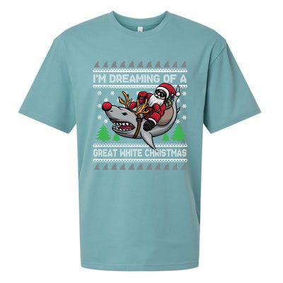 IM Dreaming Of A Great White Christmas Santa Riding Shark Cute Gift Sueded Cloud Jersey T-Shirt