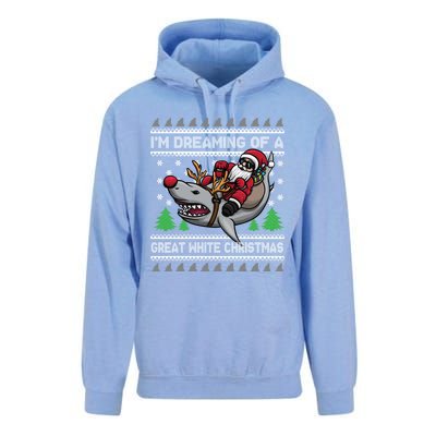 IM Dreaming Of A Great White Christmas Santa Riding Shark Cute Gift Unisex Surf Hoodie