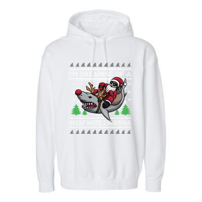 IM Dreaming Of A Great White Christmas Santa Riding Shark Cute Gift Garment-Dyed Fleece Hoodie