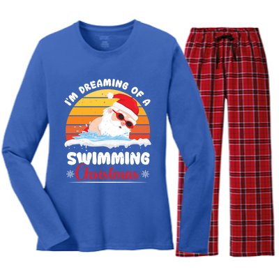 I’m Dreaming Of A Swimming Christmas Santa Swimmer Love Funny Gift Women's Long Sleeve Flannel Pajama Set 