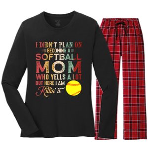 I DidnT Plan On Becoming A Softball Mom MotherS Day Women's Long Sleeve Flannel Pajama Set 