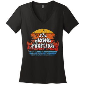 IM Done Peopling Distressed Beach Summer Funny Introvert Women's V-Neck T-Shirt