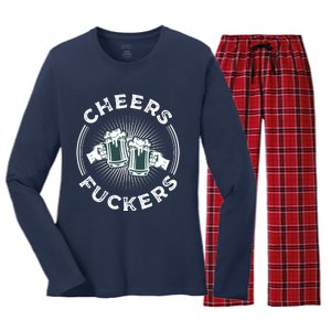 Irish Drinking Quote Cheers Fuckers Funny St Patricks Day Women's Long Sleeve Flannel Pajama Set 