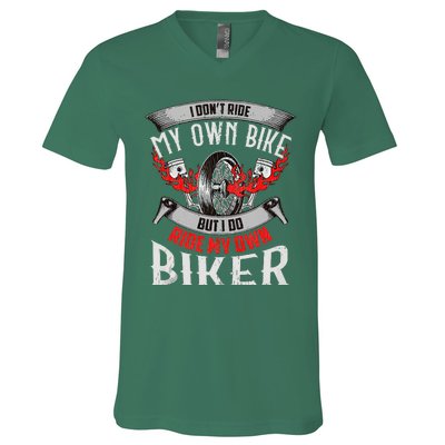 I Dont Ride My Own Bike Biker Chick Wife Red Motorcycle V-Neck T-Shirt