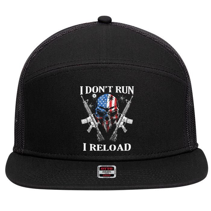 I Dont Run I Reload Gun Rights AR 15 Skull American Flag 7 Panel Mesh Trucker Snapback Hat