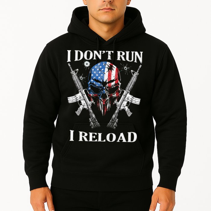 I Dont Run I Reload Gun Rights AR 15 Skull American Flag Hoodie