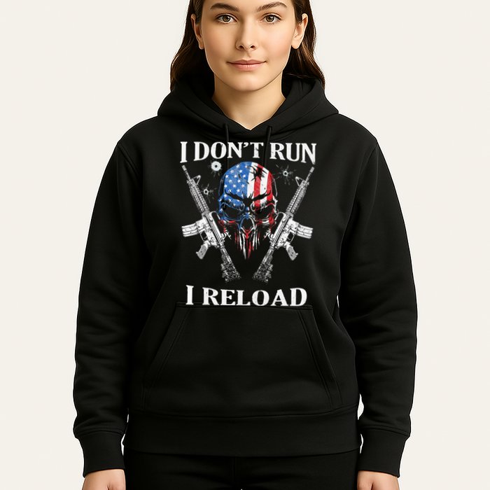 I Dont Run I Reload Gun Rights AR 15 Skull American Flag Hoodie
