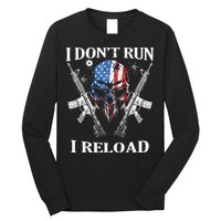 I Dont Run I Reload Gun Rights AR 15 Skull American Flag Long Sleeve Shirt