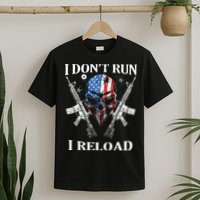 I Dont Run I Reload Gun Rights AR 15 Skull American Flag T-Shirt