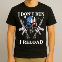 I Dont Run I Reload Gun Rights AR 15 Skull American Flag T-Shirt