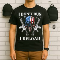 I Dont Run I Reload Gun Rights AR 15 Skull American Flag T-Shirt
