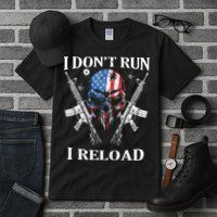 I Dont Run I Reload Gun Rights AR 15 Skull American Flag Tall T-Shirt