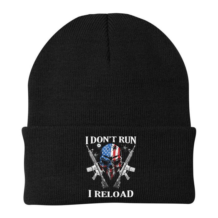 I Dont Run I Reload Gun Rights AR 15 Skull American Flag Beanie