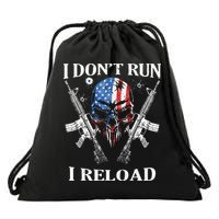 I Dont Run I Reload Gun Rights AR 15 Skull American Flag Drawstring Bag