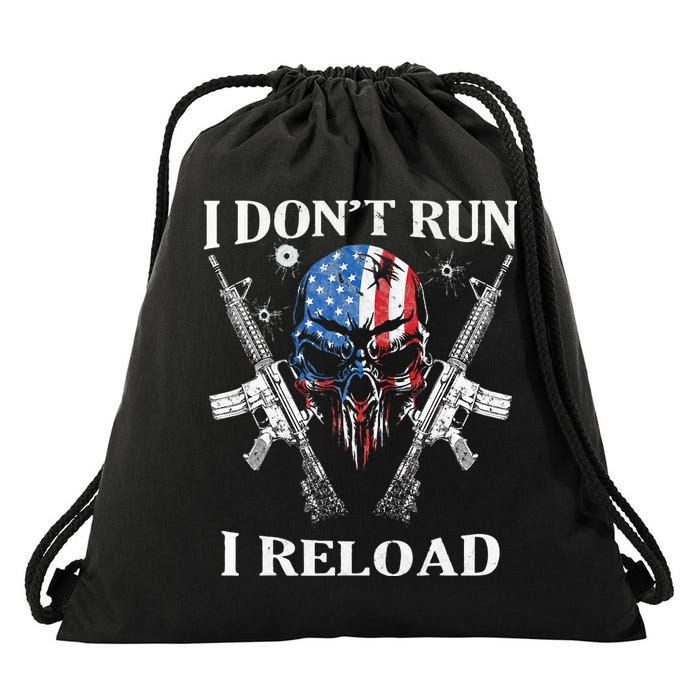 I Dont Run I Reload Gun Rights AR 15 Skull American Flag Drawstring Bag