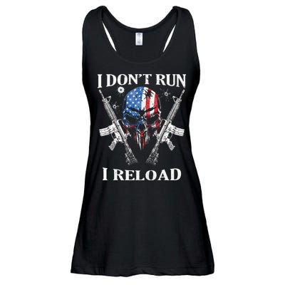 I Dont Run I Reload Gun Rights AR 15 Skull American Flag Ladies Essential Flowy Tank